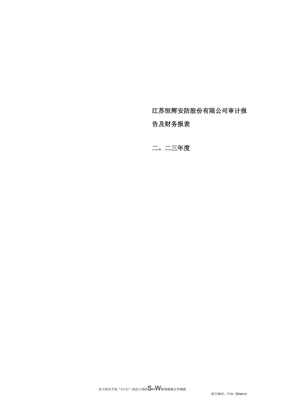 恒辉安防：最近三年的财务报告及其审计报告以及最近一期的财务报告（2023年度）.docx_第1页