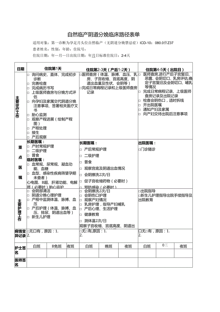 自然临产阴道分娩临床路径表单.docx_第1页