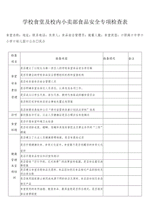 学校食堂及校内小卖部食品安全专项检查表.docx