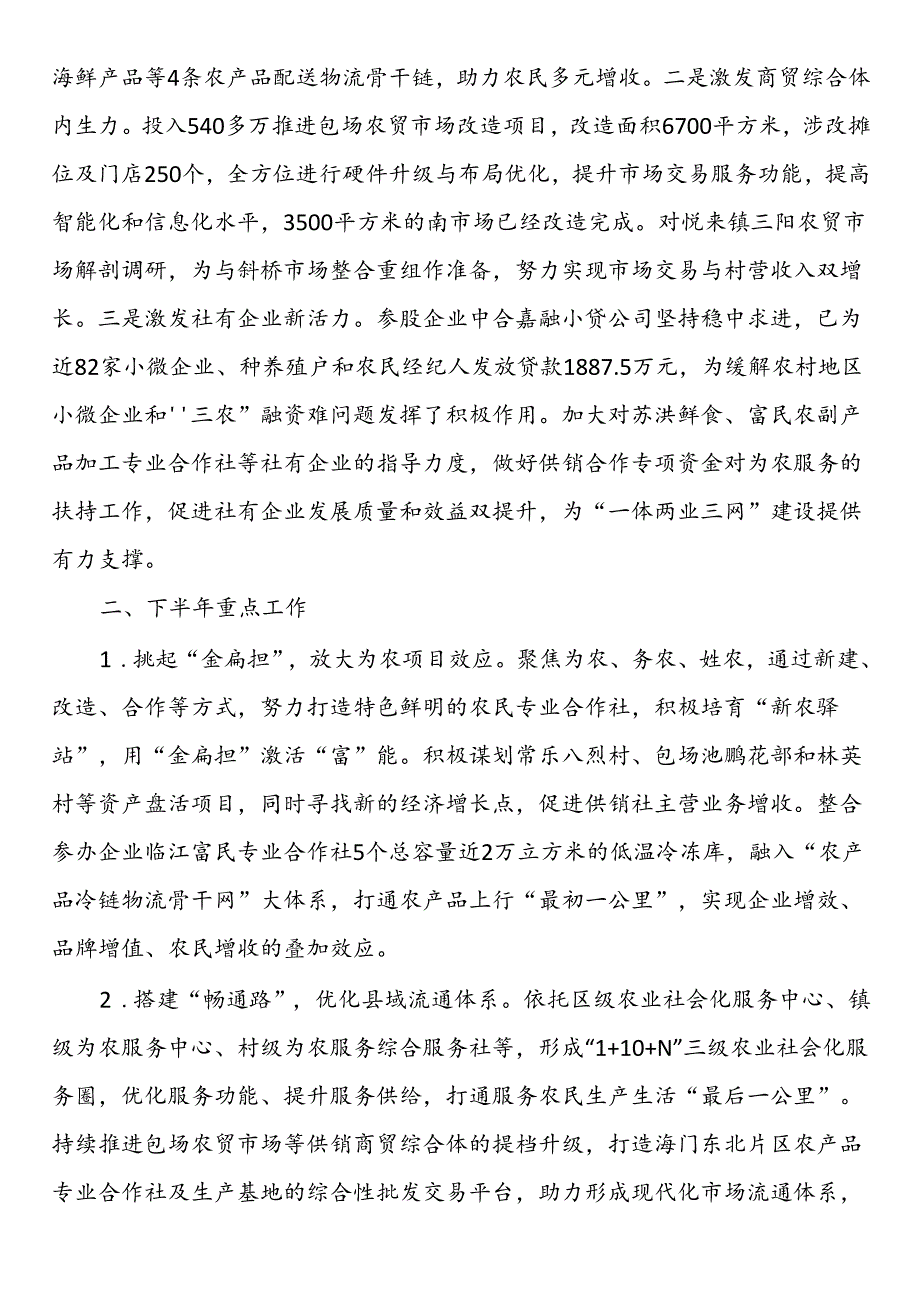 区供销合作总社2024年度上半年工作总结和下半年工作计划.docx_第3页