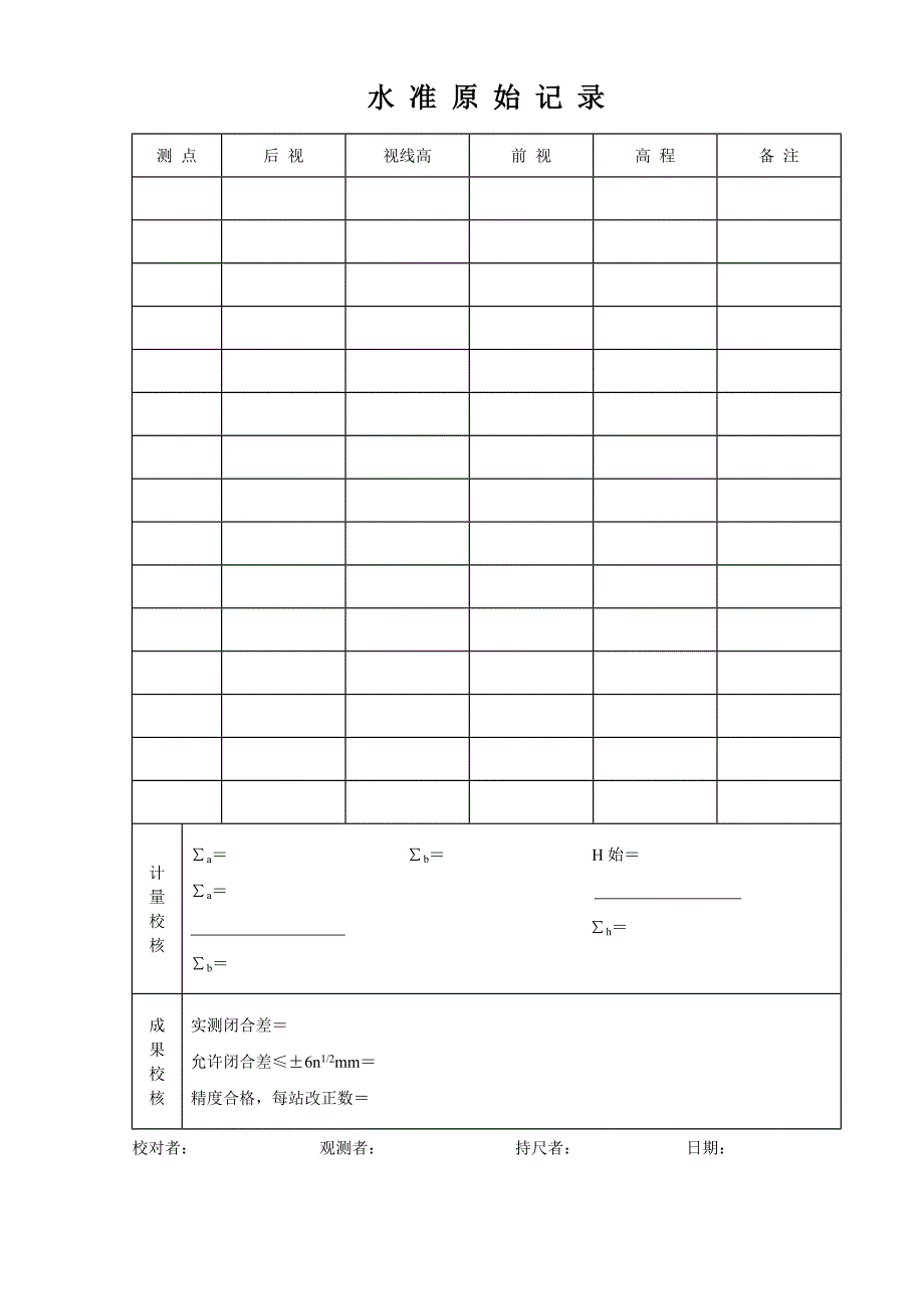 新版施工测量记录表格全套.doc_第1页