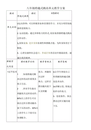 八年级跨越式跳高单元教学计划.docx