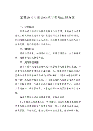 某某公司亏损企业扭亏专项治理方案.docx