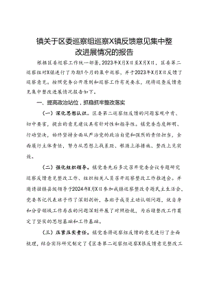 镇关于区委巡察组巡察X镇反馈意见集中整改进展情况的报告.docx