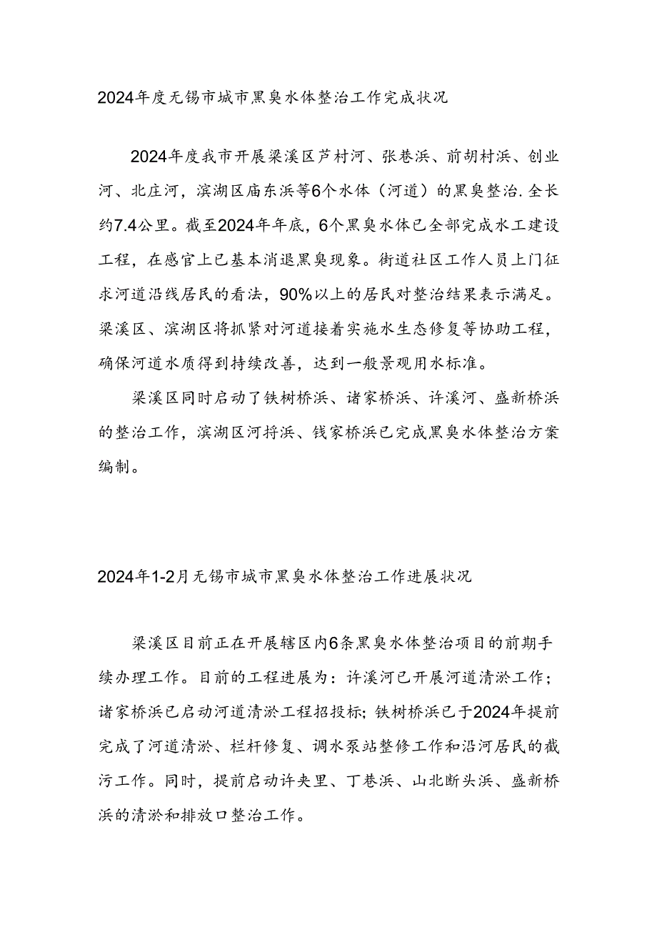 2024无锡城黑臭水体整治工作完成情况.docx_第1页