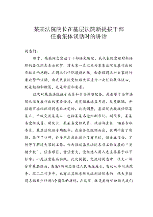 某某法院院长在基层法院新提拔干部任前集体谈话时的讲话.docx