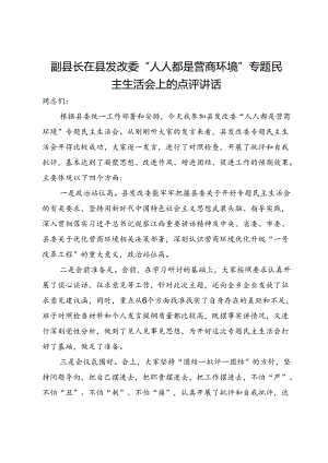 副县长在县发改委“人人都是营商环境”专题民主生活会上的点评讲话.docx