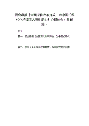 领会遵循《全面深化改革开放为中国式现代化持续注入强劲动力》心得体会（共15篇）.docx