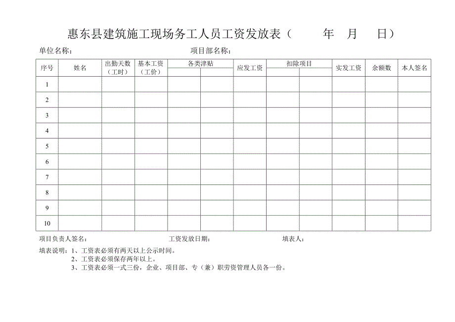 惠东县建筑施工现场务工人员考勤表.doc_第2页