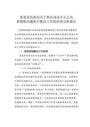 某某县民政局关于群众身边不正之风和腐败问题集中整治工作的形势分析报告.docx