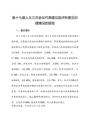 县十七届人大三次会议代表建议批评和意见办理情况的报告.docx