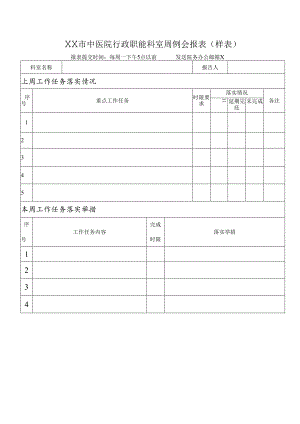 XX市中医院行政职能科室周例会报表（2024年）.docx