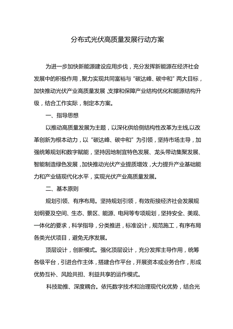 分布式光伏高质量发展行动方案.docx_第1页