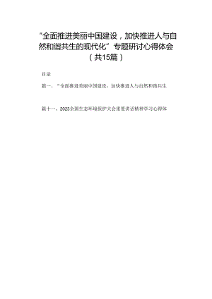 “全面推进美丽中国建设加快推进人与自然和谐共生的现代化”专题研讨心得体会（共15篇）.docx