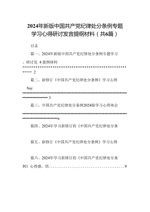 2024年新版中国共产党纪律处分条例专题学习心得研讨发言提纲材料【六篇精选】供参考.docx