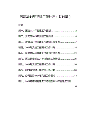 医院2024年党建工作计划十篇（精选）.docx