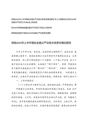 4篇 党组2024年上半年落实全面从严治党主体责任情况报告、工作会议讲话、责任清单.docx