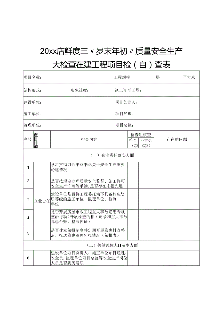 质量安全生产大检查及在建工程项目检（自）查表.docx_第1页