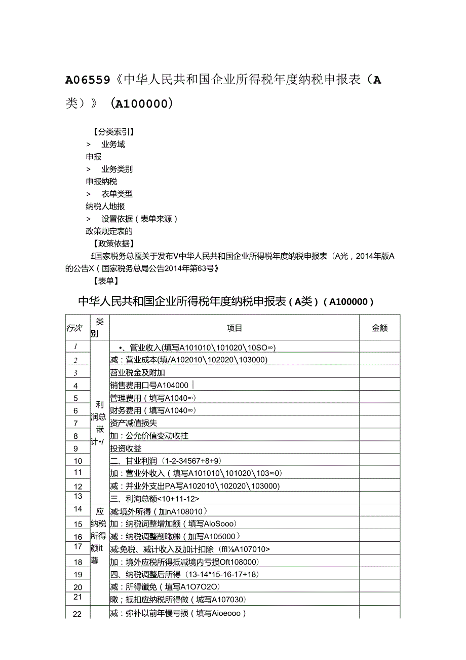 A06559中华人民共和国企业所得税年度纳税申报表(A类).docx_第1页