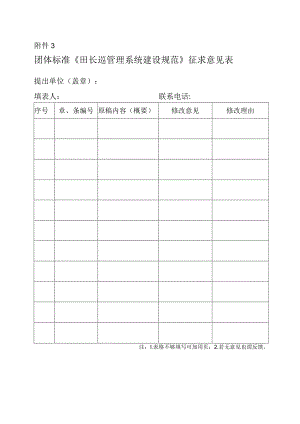 3. 团体标准《田长巡管理系统建设规范》征求意见表.docx