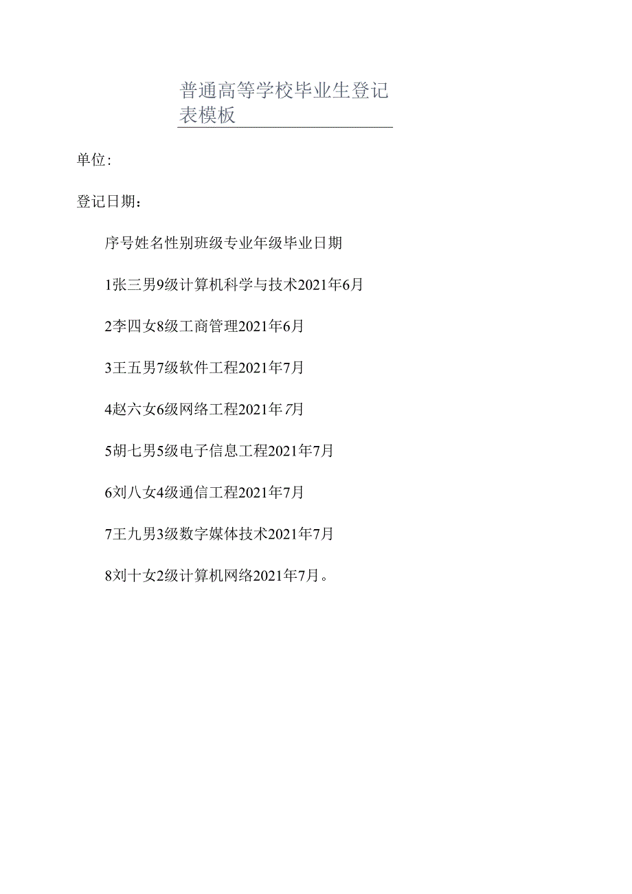 普通高等学校毕业生登记表模板.docx_第1页