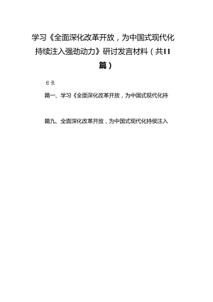 学习《全面深化改革开放为中国式现代化持续注入强劲动力》研讨发言材料11篇（优选）.docx