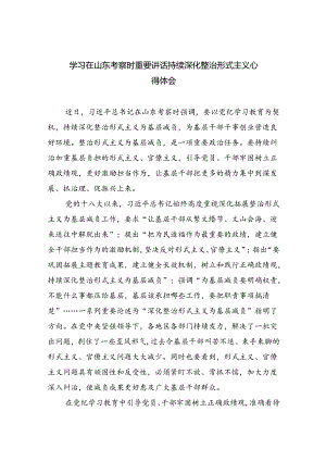 【7篇】学习在山东考察时重要讲话持续深化整治形式主义心得体会范文.docx