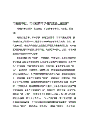 市委副书记、市长在青年学者交流会上的致辞.docx