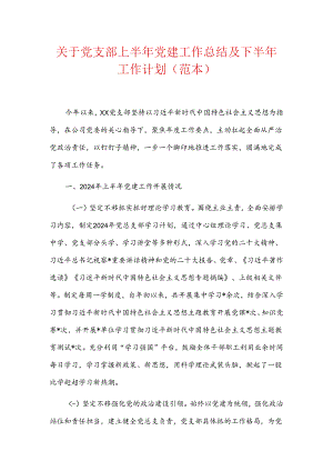 关于党支部上半年党建工作总结及下半年工作计划（范本）.docx