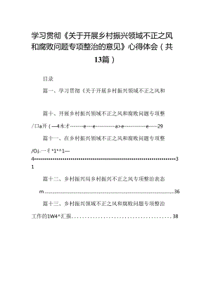 学习贯彻《关于开展乡村振兴领域不正之风和腐败问题专项整治的意见》心得体会(13篇合集）.docx