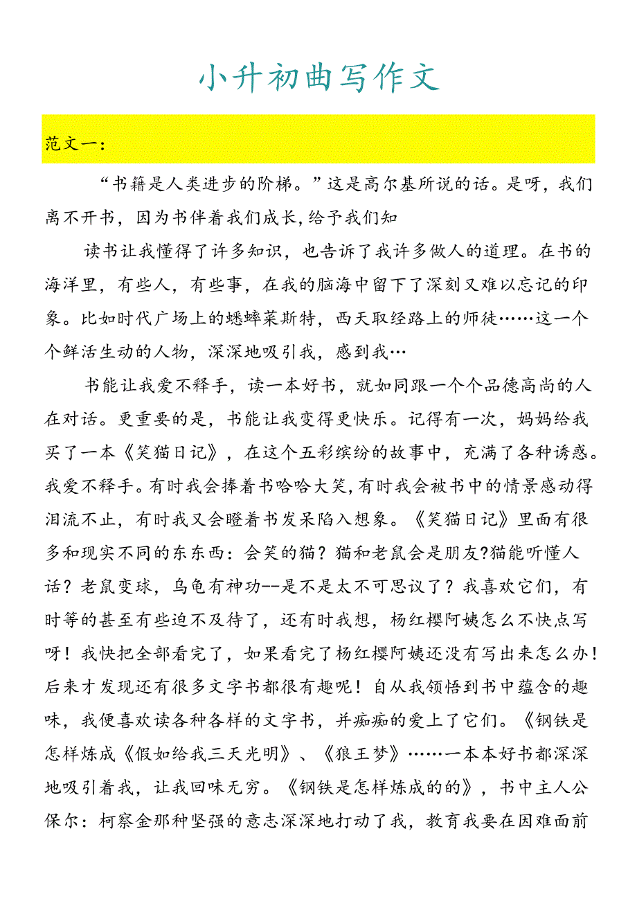 小升初必写作文 《阅读伴我成长》作文范文.docx_第1页