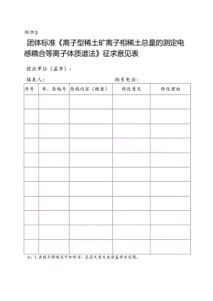 3. 团体标准《离子型稀土矿 离子相稀土总量的测定 电感耦合等离子体质谱法》征求意见表.docx