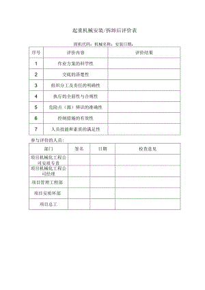 起重机械安装 拆卸后评价表.docx