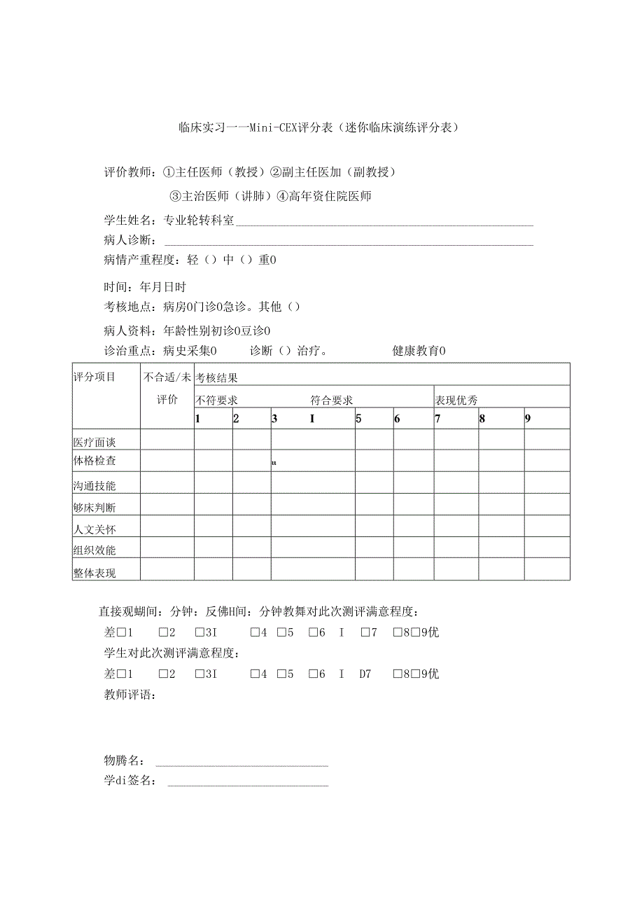 临床实习——Mini-CEX 评分表与DOPS 评分表（演练与操作技能）.docx_第1页