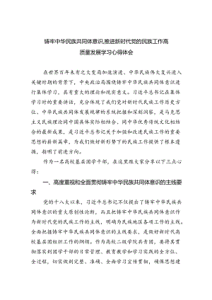 【7篇】铸牢中华民族共同体意识,推进新时代党的民族工作高质量发展学习心得体会样例.docx