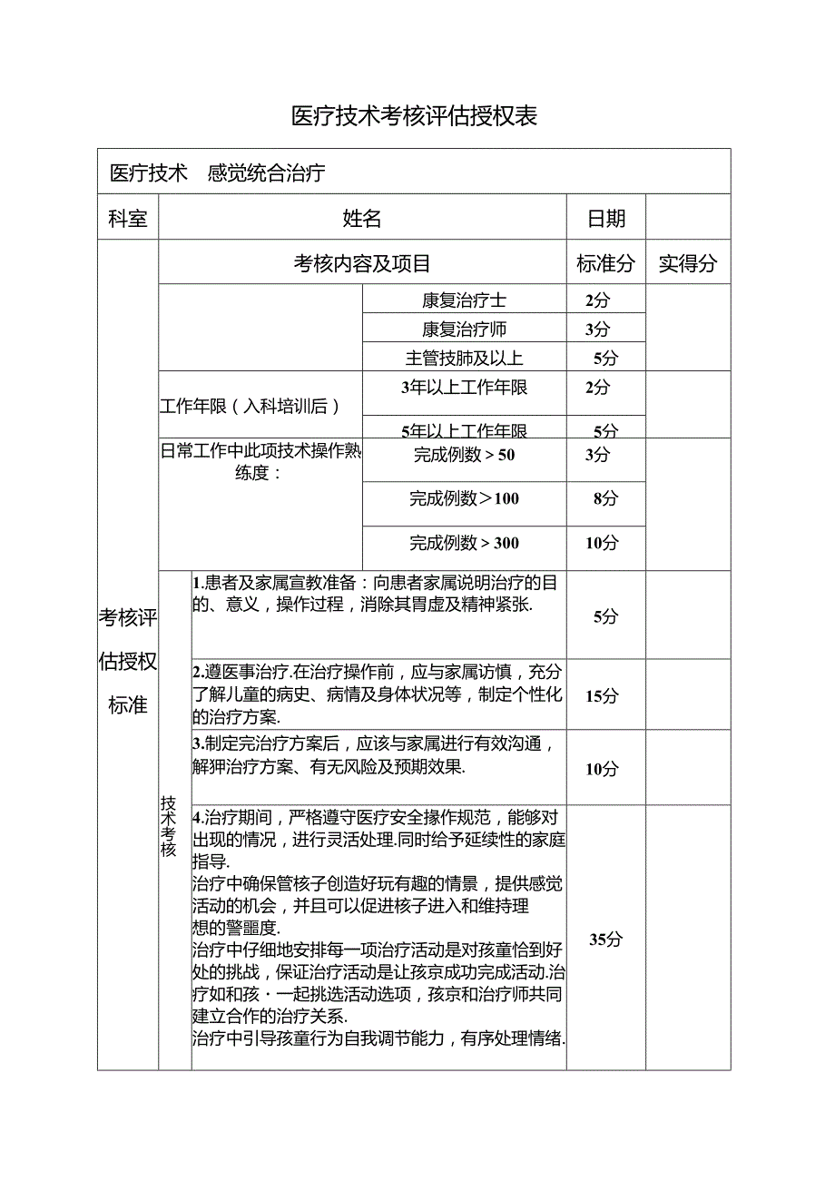 （感觉统合治疗）医疗技术考核评估授权表.docx_第1页