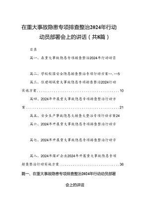 在重大事故隐患专项排查整治2024年行动动员部署会上的讲话8篇（最新版）.docx