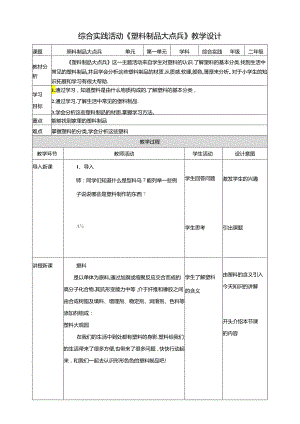 活动一《塑料制品大点兵》教案 沪科黔科版综合实践活动二年级上册.docx