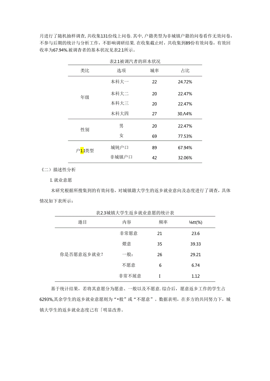 【《关于城镇大学生返乡就业意愿的统计调查探究》4700字】.docx_第2页