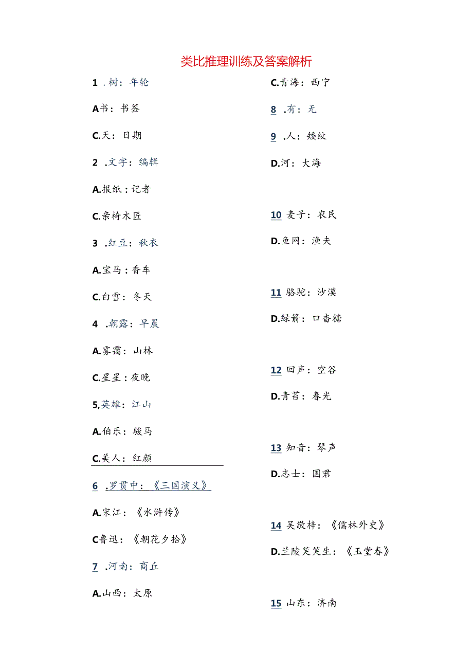 类比推理训练及答案解析.docx_第1页