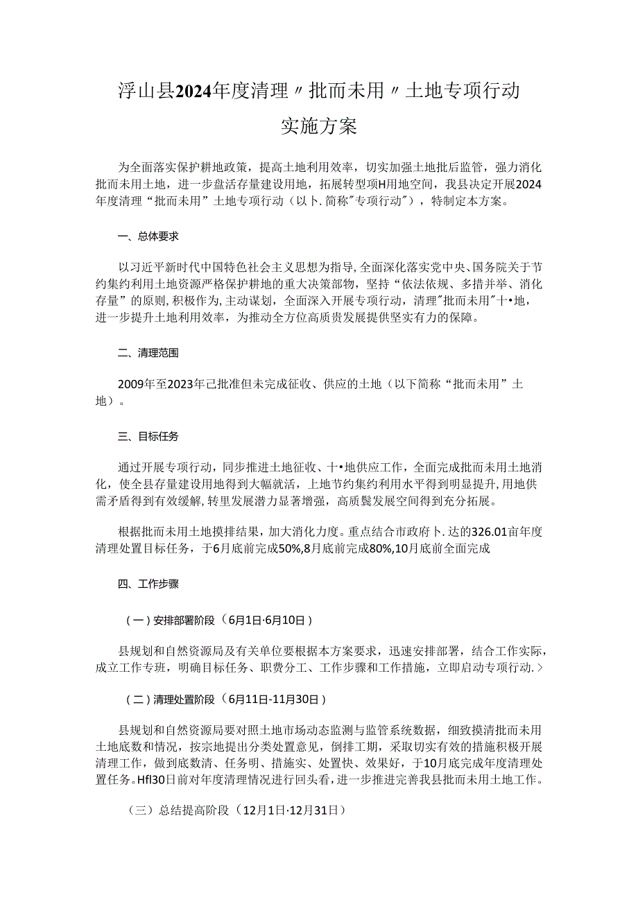 浮山县2024年度清理“批而未用”土地专项行动实施方案.docx_第1页