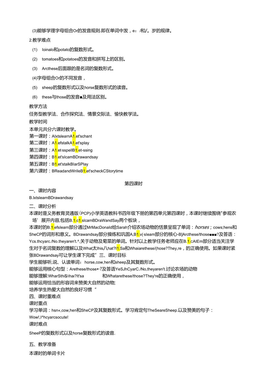 人教版pep四年级下册Unit 4 At the farm B learn大单元整体教学设计.docx_第2页