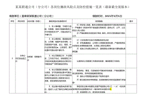 某某联通公司（分公司）各岗位廉政风险点及防控措施一览表（最新最全面版本）.docx