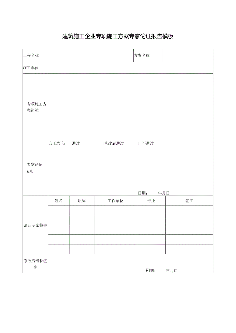 建筑施工企业专项施工方案专家论证报告模板.docx_第1页