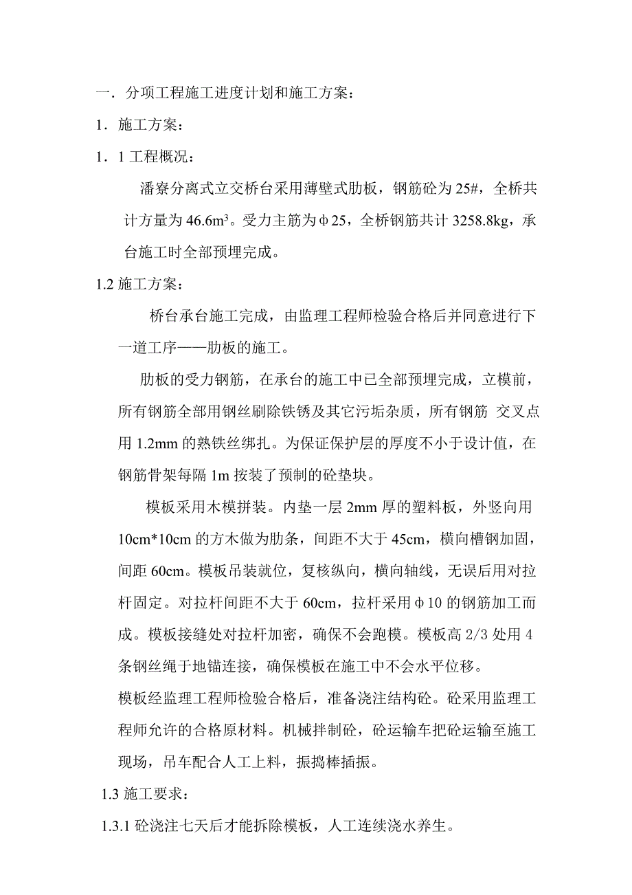 分离式立交桥肋板施工方案.doc_第1页