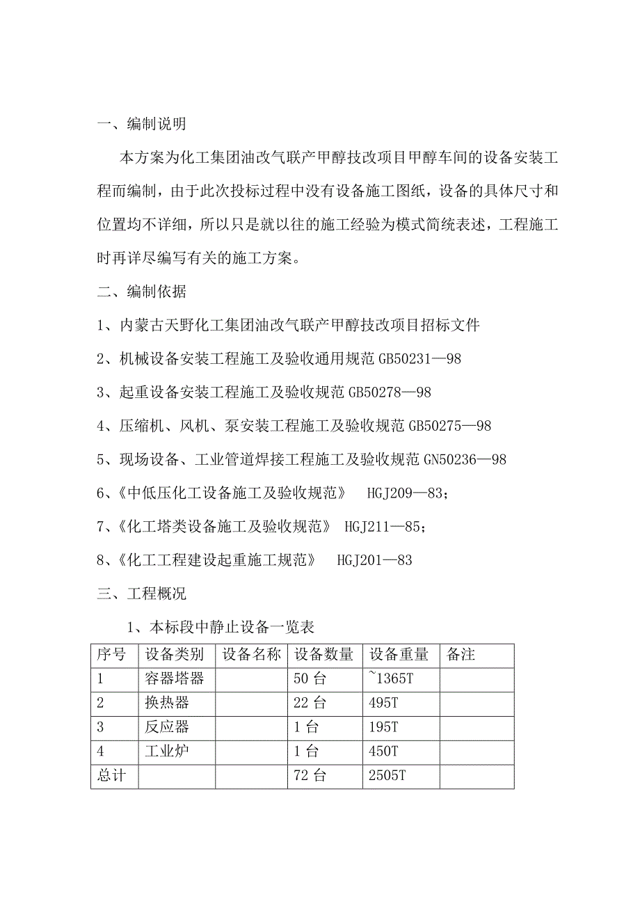 化工装置安装方案 甲醇装置设备管道安装施工方案.doc_第3页