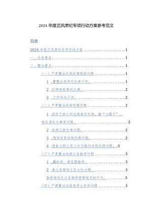 2024年度正风肃纪专项行动方案参考范文.docx