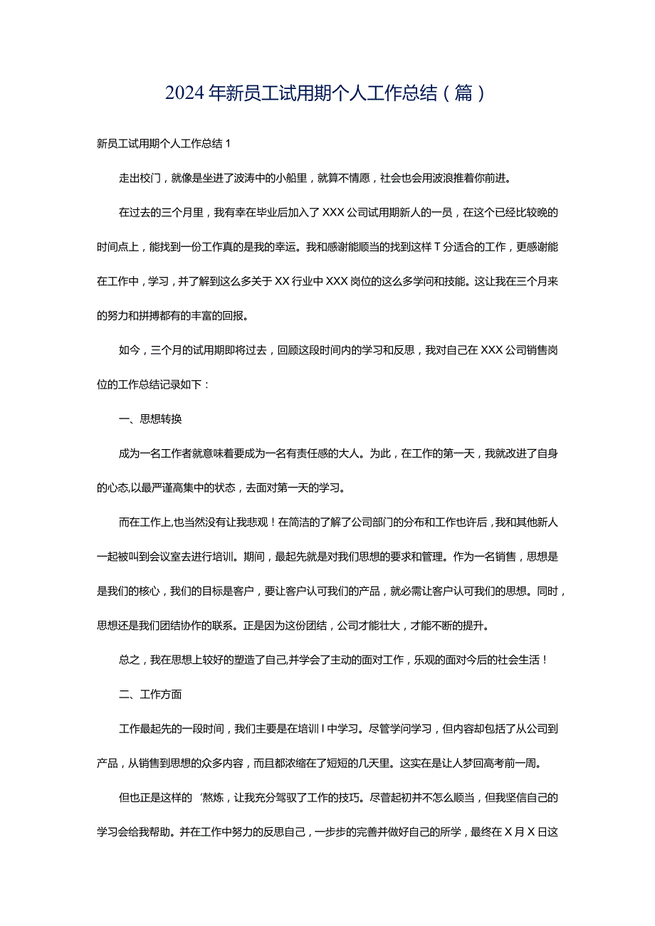 2024年新员工试用期个人工作总结(篇).docx_第1页