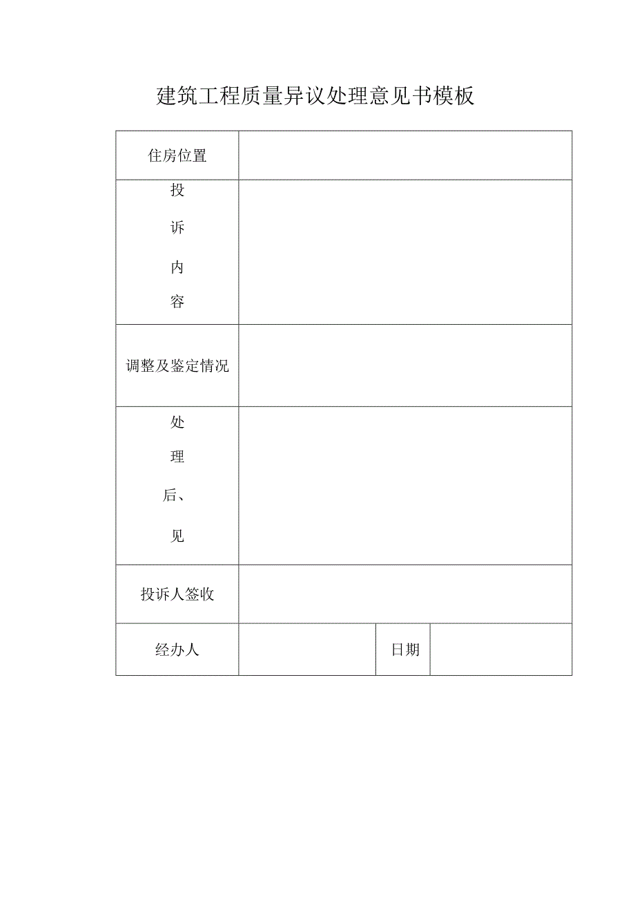 建筑工程质量异议处理意见书模板.docx_第1页