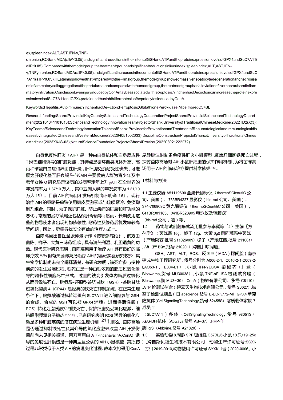 茵陈蒿汤对自身免疫性肝炎小鼠肝细胞铁死亡的抑制作用及其机制分析.docx_第2页